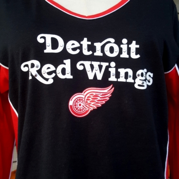 NHL EXCLUSIVE CLUB COLLECTION ♡ DETROIT RED WINGS Black|Red|White L|S Top M - Picture 8 of 14